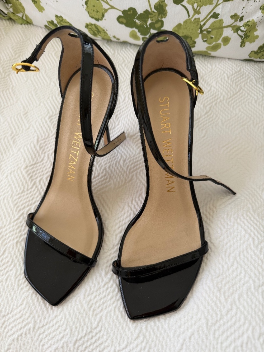 Stuart Weitzman Black Patent Leather Ankle Strap Heels